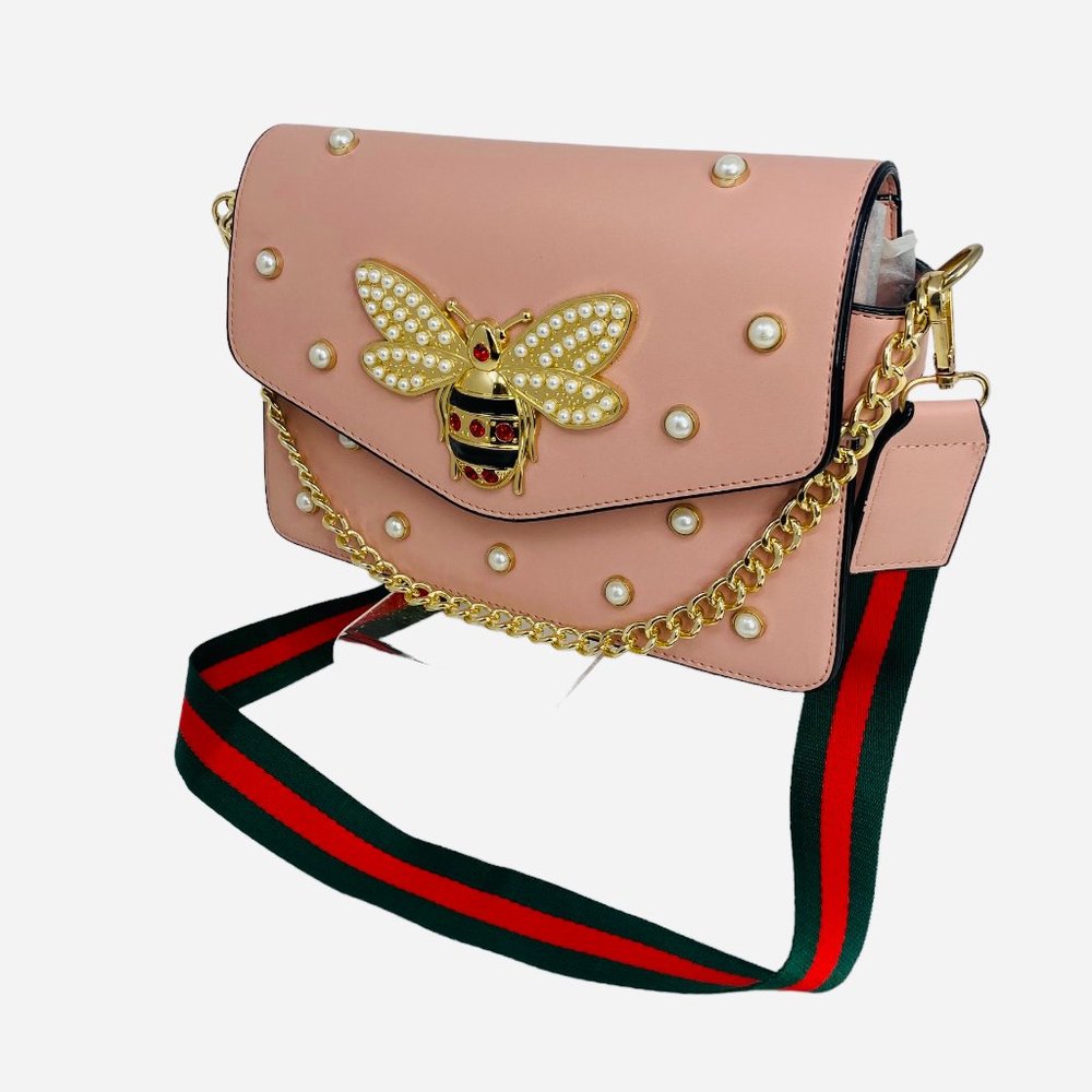 Trendy Pink Bee Bag w/ Wide Shoulder Strap - Picture 8 of 10